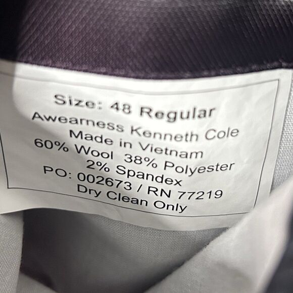 Kenneth Cole 48R Slim Fit Sport Coat Wool Blend Dark Red Plaid Two Button Vented - Picture 4 of 8